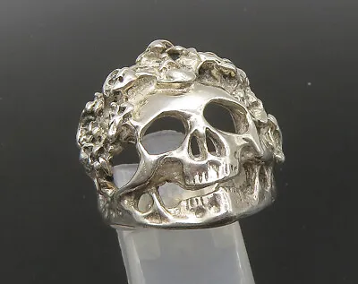 925 Sterling Silver - Vintage Sculpted Skeleton Head Biker Ring Sz 8.5 - RG22492 • $90.55