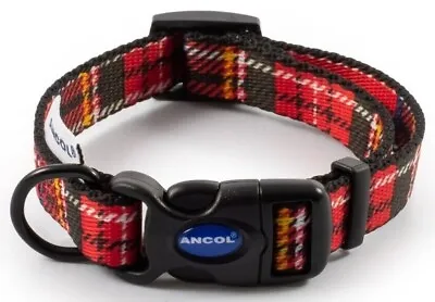 Tartan Dog Collar - Red. Adjustable Nylon Snap Buckle Metal D Ring. 3 Sizes. • £7.75