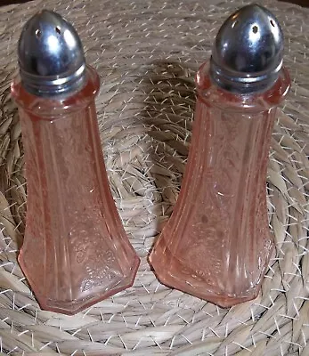 Vintage Mayfair Open Rose Pink Salt & Pepper Shakers Depression Glass Mcm • $18.50