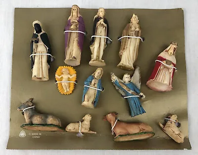 Miniature Nativity Set Art Plastics 12 Pieces Figures Manger Wisemen Vintage   • $24.98