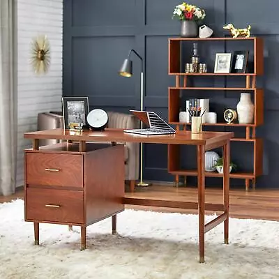 Desk Home Office 2-drawer Mid-Century Style Modern Desk In Walnut Finish • $349.77