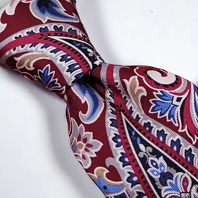JOS A BANK Men's Necktie 100% Silk Tie Gray Red & Blue Paisley Pattern - NWT • $20.99