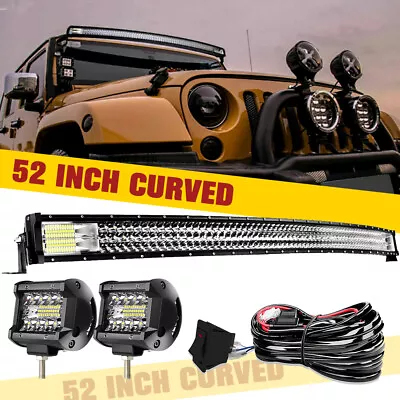 Roof 52 Inch Curved LED Light Bar 4'' Pods Driving Kit For 2004-2014 Ford F150 • $84.99