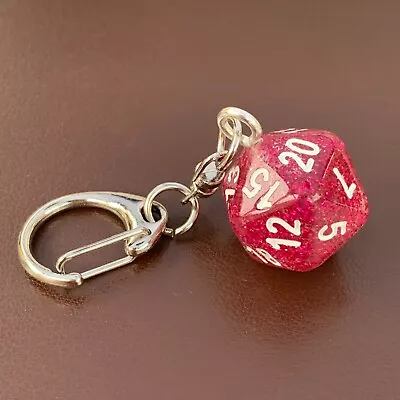 D20 Dice Keyring - Pink Glitter - Dice - Geek - Games Master - D&D. • £2.99