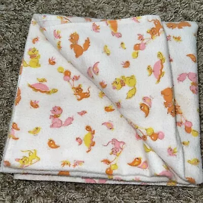 Vtg Turtles Birds Kittens Puppies Flannel Baby Receiving Blanket • $19.95