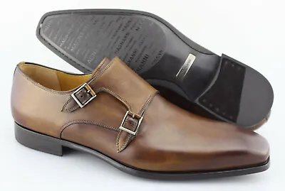 Men's MAGNANNI 'Ramolo' Tabaco Brown Leather Monk Strap Loafers Size US 9 EUR 42 • $299.99