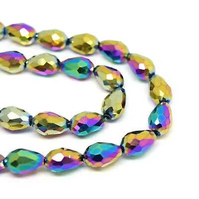 £2.70 • Buy Faceted Teardrop Crystal Glass Beads Pick Metallic Colour - 4x6 8x11 10x15mm