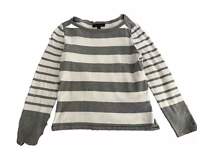 Tommy Hilfiger Women's T Shirt Long-Sleeve Striped Small Gray White • $6