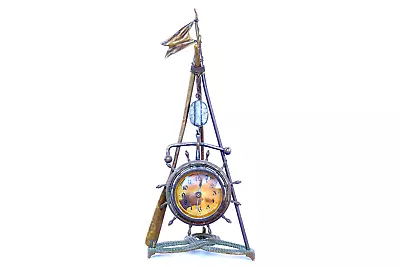 Antique Ansonia Clock Nautical Clock Sculpture Oars Boat Wheel Flag Rope C1900 • $395