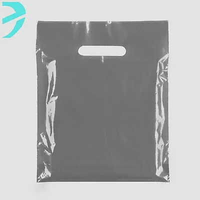 £7.99 • Buy 100 X Plastic Strong Carrier Bags Patch Handle Grey Small 10 X12 