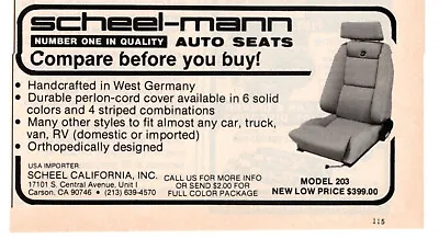 SCHEEL-MANN Auto Seats Car Truck Van RV 1988 Vintage Print Ad Original Man Cave • $7.49