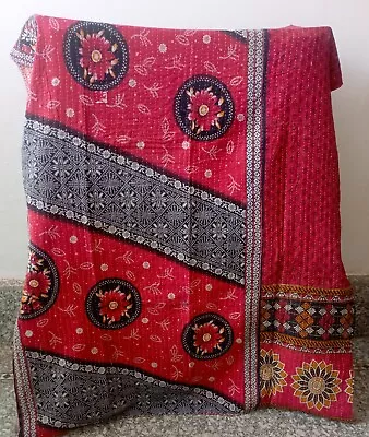 Indian Handmade Kantha Vintage Quilt Twin Gudari Throw Cotton Bedspread Blanket  • $32.54