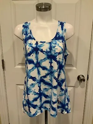 Michael Kors Blue & White Floral Tie-Dye Tank Top W/ Sequin Logo Size Large • $21.60