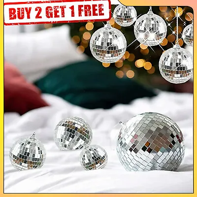 12PCS Glitter Disco Mirror Ball Silver Party Christmas Tree Bar Decoration Small • £3.13