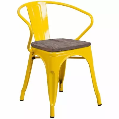 Bowery Hill Metal Dining Arm Chair In Yellow • $158.80