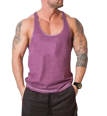 Mens Gym Vest Racerback Bodybuilding Muscle Stringer Tank Top Bodybuilding Vest • £7.99