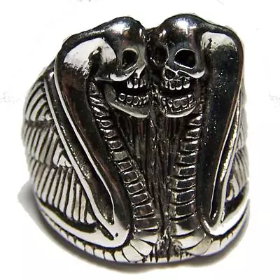 DELUXE TWO HEADED COBRA SNAKES BIKER RING #BR114 MENS WOMENS SILVER NEW Skeleton • $9.94