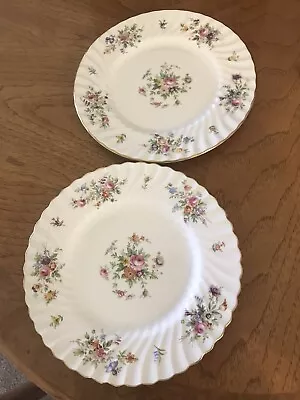 2 Minton Marlow Bone China10.5” Dinner Plates Scalloped Flowers Gold • $15