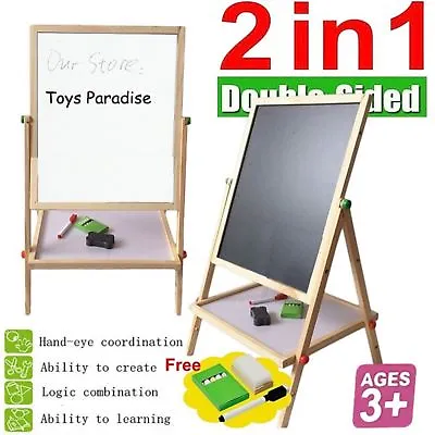 £19.99 • Buy Kids Adjustable 2 In 1 Wooden Easel Double Sided Board Educational Toys 100 Cm