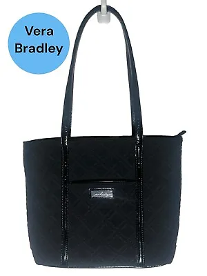 Vera Bradley Classic 2016 Quilted Black Fabric With  Patented Leather Tote 15” • $28