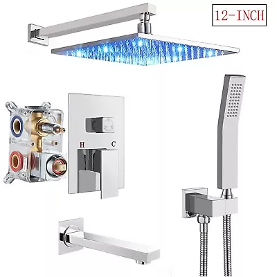 LED Rainfall 12  Shower Faucet Head Combo System Set Tub Filler W/Mixer Valve • $85