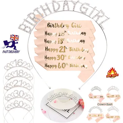 Happy Birthday Sash Tiara Set 16/18/21st/30/50/60th Girl Crown Rose Gold Party • £4.79