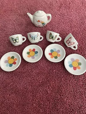 Vintage Toy Tea Set 10 Pieces With Flowers Unicorn Butterflies • $12.75