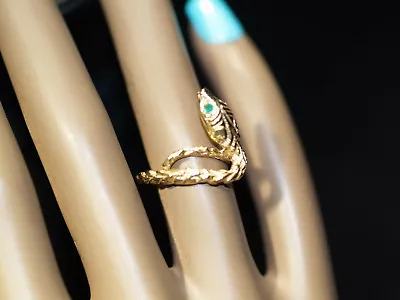 Vintage 14-k Yellow Gold Emerald Eye Snake Ring • $475