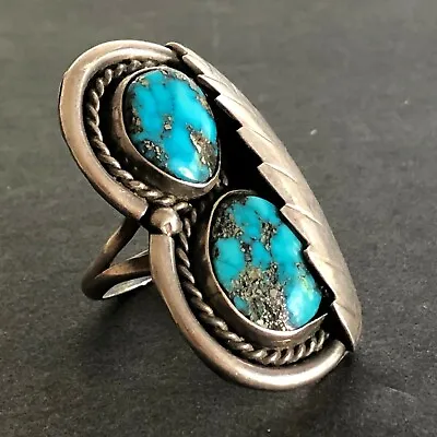 HUGE Vintage Sterling Silver HIGH BLUE MORENCI TURQUOISE RING Size 7.25 • $349.50