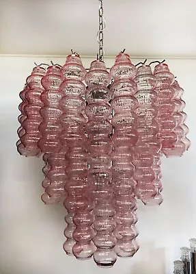 Three-Tier Murano Glass Tube Chandelier - 48 PINK GLASSES • $1270