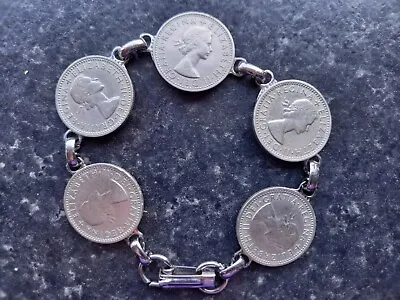 Coins Bracelet Made Up Of Five Queen Elizabeth Ii Sixpences Vintage • £12.99