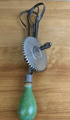 Vintage A&J Hand Crank Egg Beater Mixer Whisk Green Paint Made USA Patent 1923 • $15