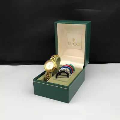 Gucci Change Bezel 6 Colors Gold/White Dial Women Watch Excellent Vintage • $87