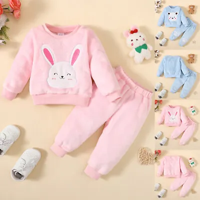 Toddler Baby Girls Teddy Bear Fleece Pyjamas Nightwear Loungewear Outfit Set PJs • £5.89