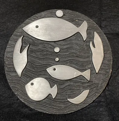MCM 6.5” Cast Aluminum Mod Fish Round Trivet Wall Plaque • $22