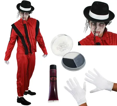 Mens Deluxe Zombie Jacko Costume Pop King Halloween Fancy Dress Dead Celebrity • £28.89