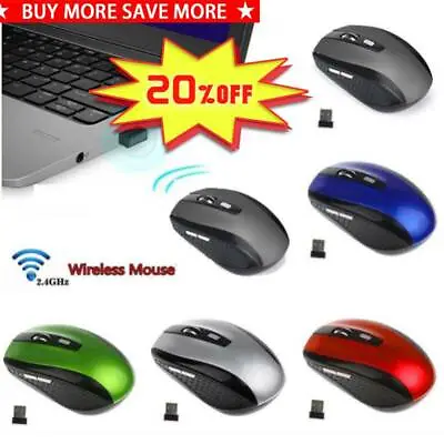 $6.66 • Buy 2.4GHz Cordless Wireless Optical Mouse Mice Laptop PC Computer+USB Receiver New