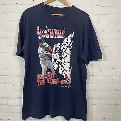 Vintage Mark McGuire T Shirt Mens XL Blue Smashing The Record 1998 MLB Cardinals • $19.98