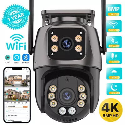 8MP Wireless IP Camera WIFI Outdoor CCTV PTZ Smart Home Security IR Cam IP66 4K • £26.79