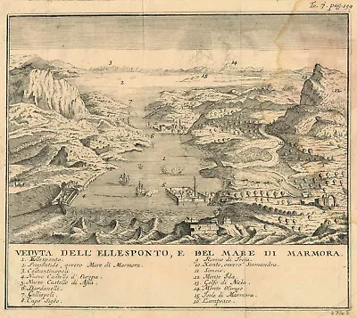 Antique Map  Veduta Dell'Ellesponto E Del Mare Di Marmora (Turkey) Salmon 1737 • $6.21