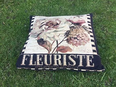 £14.99 • Buy Vintage Tapestry Floral Cushion Rose Hydrangea Black Back French Theme Fleuriste