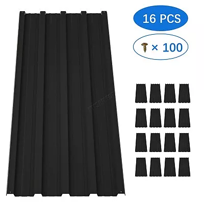 16PCS Galvanized Metal Roof Sheets Panels Corrugated Roofing Garage Shed Black • £69.99