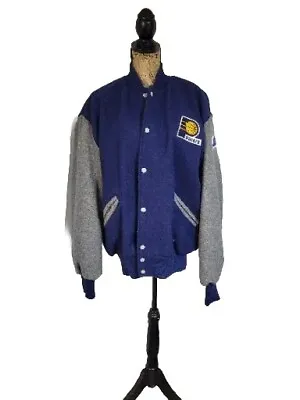 Pacers Varsity Jacket XL Blue And Gray Lined Sleeved Mens Delong Tag • $62.50