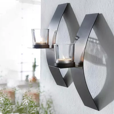 2x Wall Mounted Metal Candle Sconces Holders Wall Sconce Candle Holder Black • £9.95