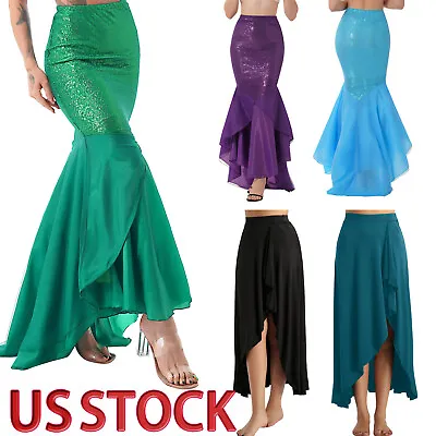 US Women's Shiny Sequins Mermaid Costume Long Tail Halloween Party Maxi Skirts • $16.64