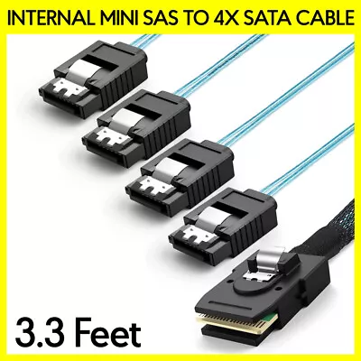3.3 FT Mini SAS To 4x SATA Cable SFF-8087 To SATA Cord Hard Drive Splitter Cable • $10.79