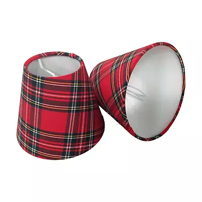 Candle Lampshades Handmade In UK - Red Tartan Fabric • £20.49