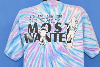 Vintage 90s BID NIGHTS MOST WANTED SOCIAL FRATERNITY SORORITY TIE DYE T-shirt XL • $33