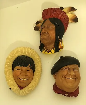 Vintage Bossons England Chalkware Heads - Lot Of 3 - Pierre Tecumseh Eskimo • $45