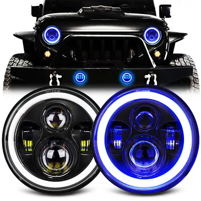 $59.99 • Buy Pair 7  Blue LED Halo Ring H4 Light Bulb Angel Eye Headlight Replace Halogen